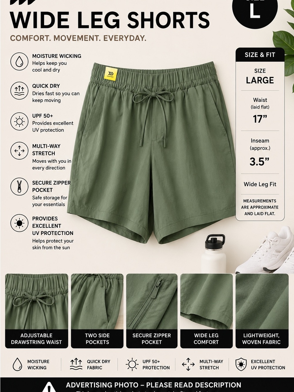 all in motion Wide Leg Women's Shorts in Olive Green